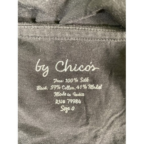 by Chico's Women's Black/White Short Sleeve V-Neck Silk Top Sz 0/S image 3