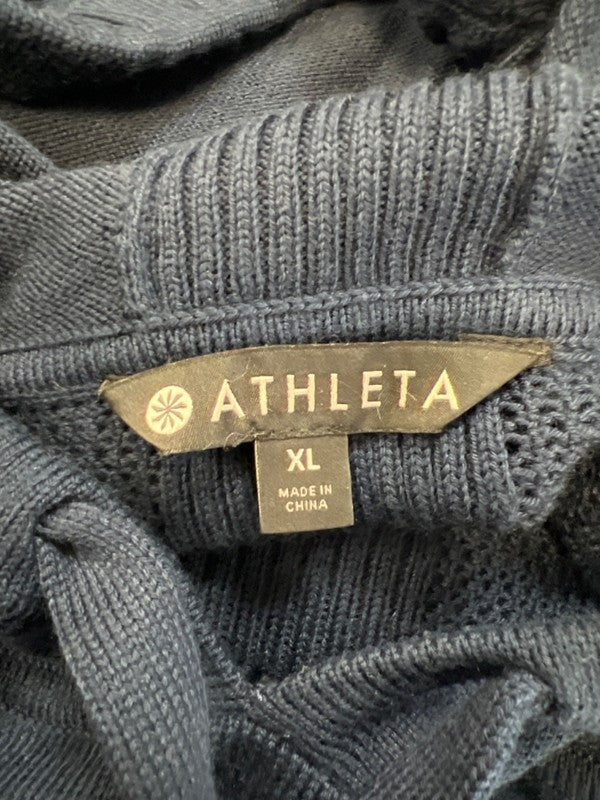 Athleta Women's Blue Verona Open Knit Slit Back Hoodie Sweater - XL image 3