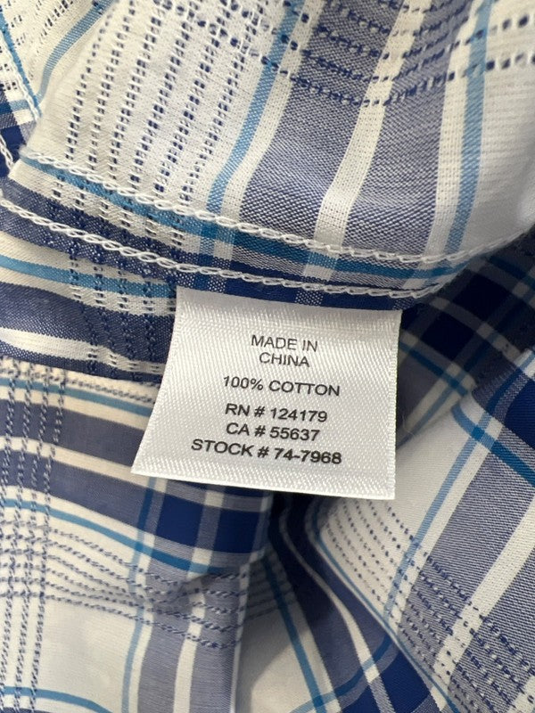 Johnston and Murphy Men's Blue/White Plaid Short Sleeve Button Up Shirt - XL image 4