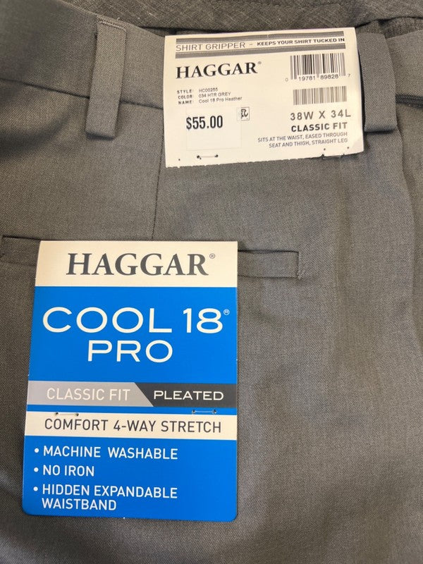 Haggar Men's Gray Cool 18 Pro Shirt Gripper Classic Fit Dress Pants - 38x34 image 4