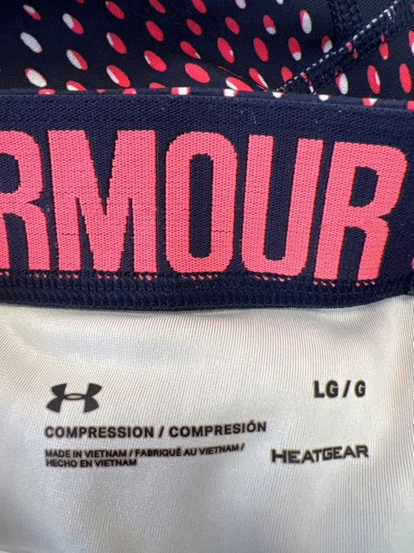 Under Armour Women's Blue/Pink Heatgear Compression Capri Athletic Leggings - L image 3