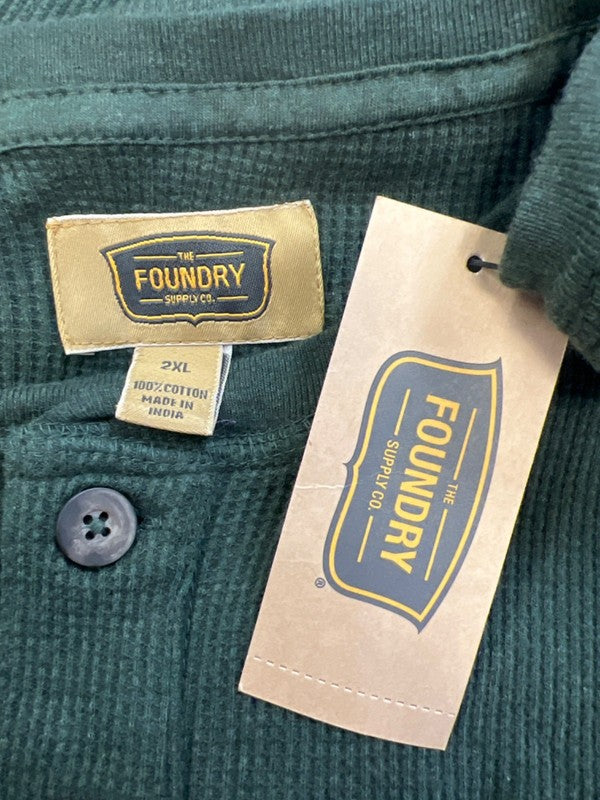 The Foundry Men's Green Waffle Knit Long Sleeve Henley Shirt - 2XL image 3