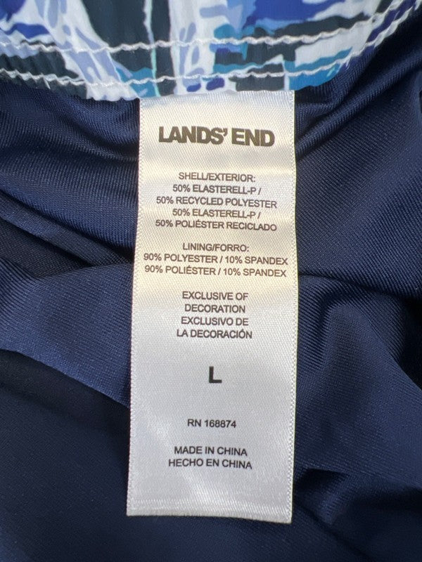 Lands End Men's Blue Boat Print Lined Swim Trunks - L image 4