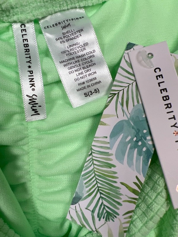 Celebrity Pink Swim Women's Green Grid Terrycloth Ruched Bikini Bottoms - S image 3