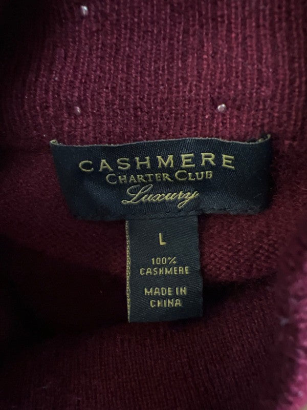 Charter Club Luxury Women's Burgundy 100% Cashmere Beaded Long Sleeve Sweater- L image 3