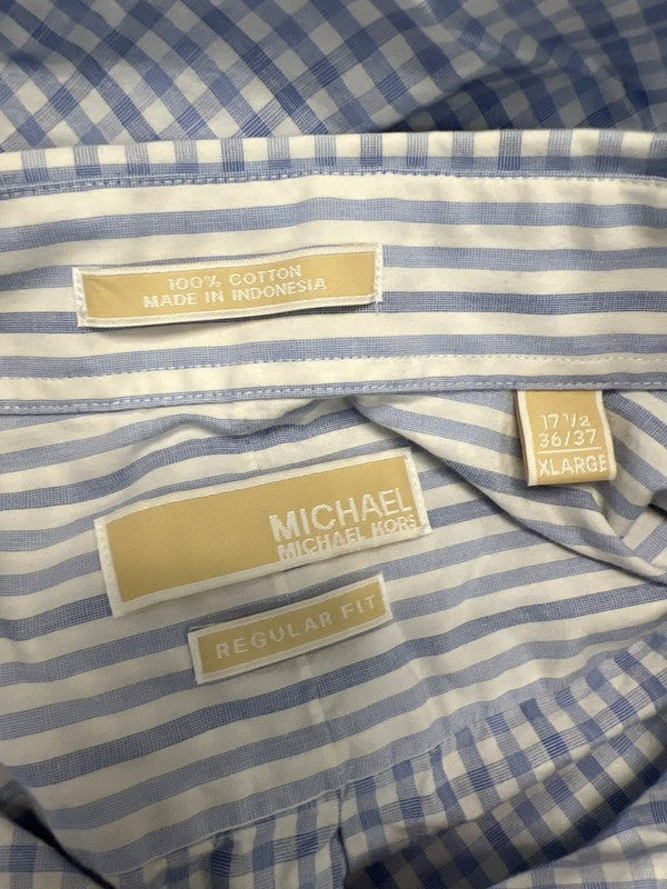 Michael Kors Men’s Blue/White Checkered Regular Fit Button Up Shirt - XL image 3