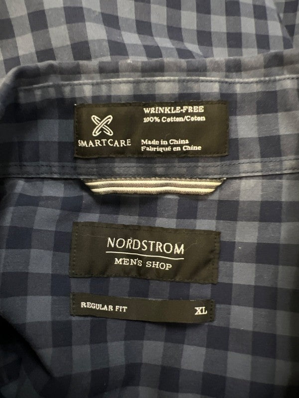 Nordstrom Men's Blue Plaid Wrinkle Free 100% Cotton Button Down Shirt - XL image 3