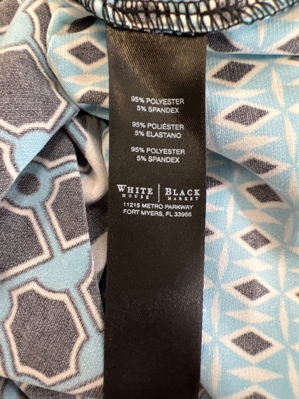 White House Black Market Women's Blue Geometric Belted Cover Up Mini Dress - M image 4