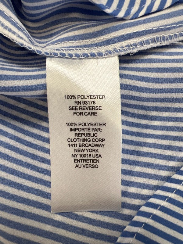 Tahari Women's White/Blue Stripe Ruffle Trim Button Up Blouse - M image 4