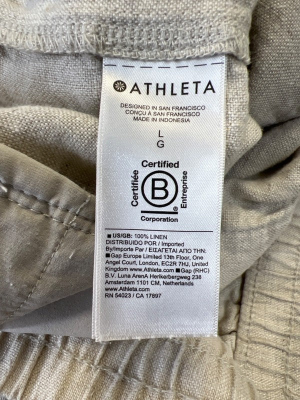 Athleta Women's Beige High Rise Linen Retreat Wide Leg Pants - L image 4