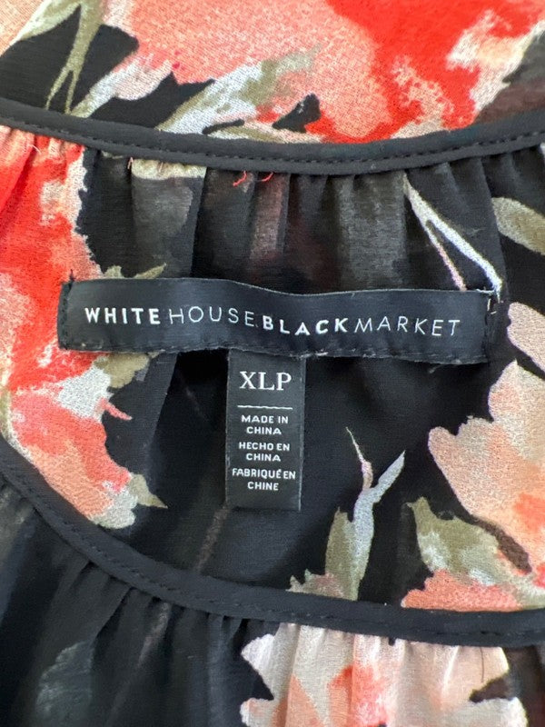 White House Black Market Womwn's Black Floral Semi Sheer Blouse - XL Petite image 3