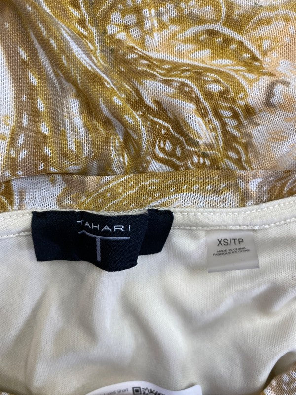 Tahari Women’s Beige Paisley Mesh Lined Short Sleeve Blouse - XS image 3