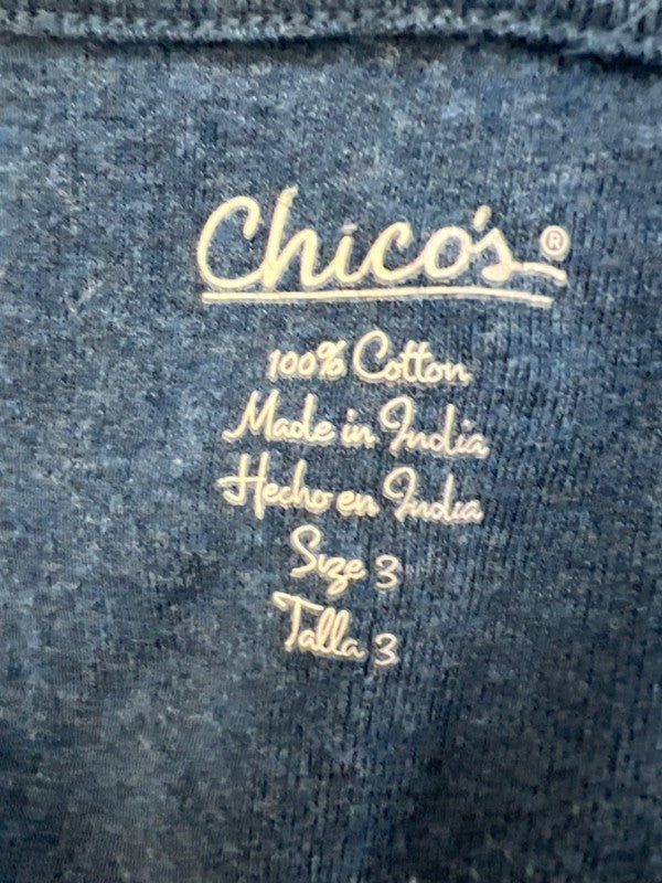 Chico's Women's Blue Cotton V Neck Long Sleeve Tee Shirt - 3/US XL image 3