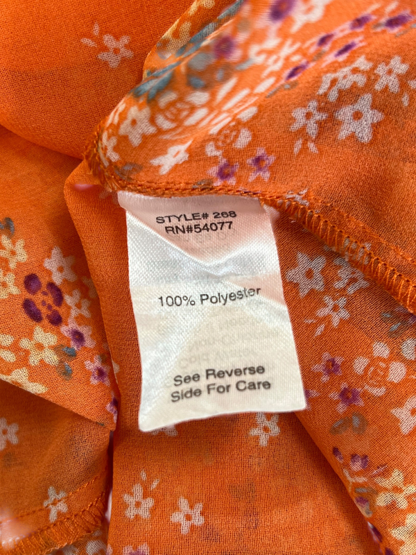 Cabi Women's Orange Floral Semi Sheer Sleeveless Blouse - S image 4