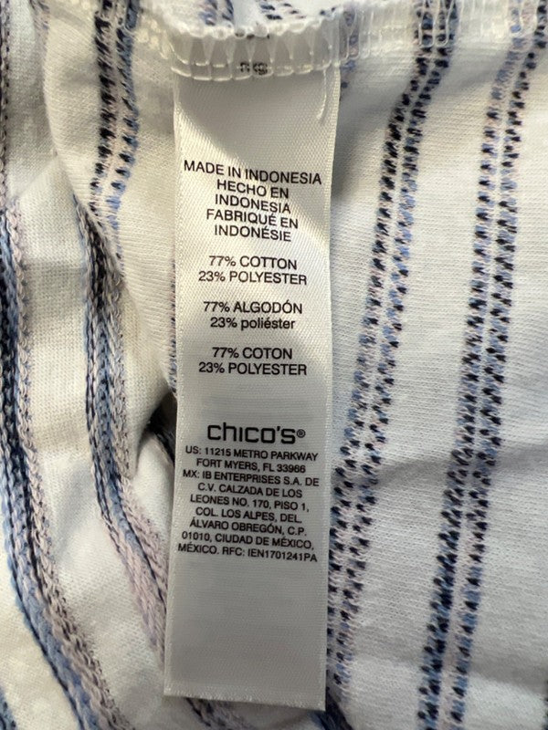 Chico's Women's White/Multicolor Textured Striped Short Sleeve Shirt - 3/US XL image 4