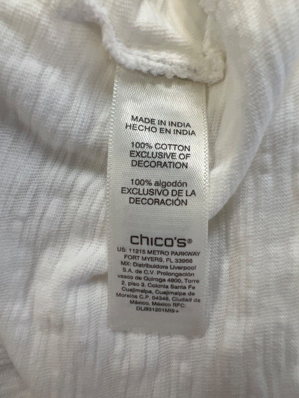 Chico's Women's White/Brown Embroidered Short Sleeve T-Shirt - 1/US M image 4
