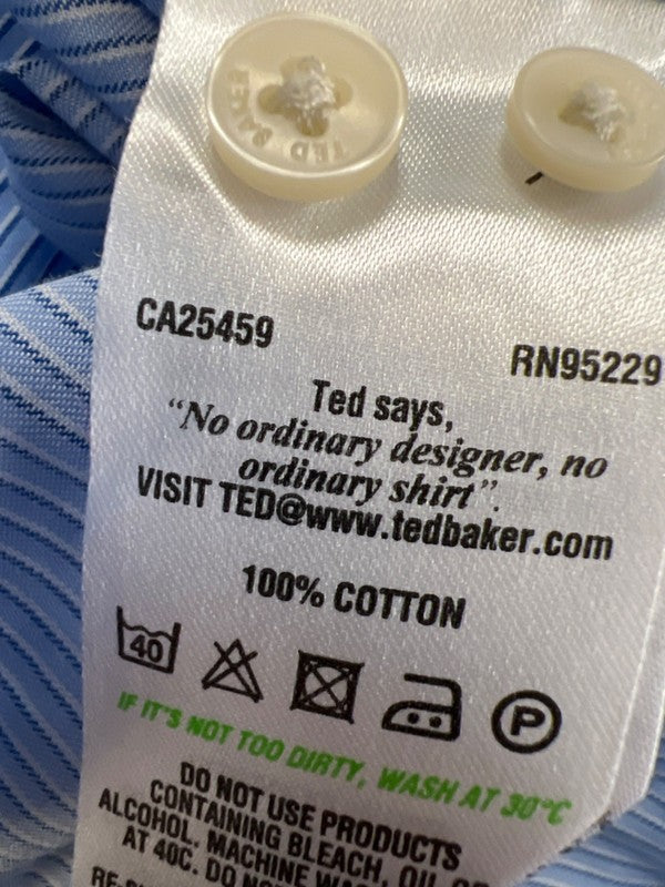 Ted Baker Men's Blue/White Striped Endurance Long Sleeve Button Up Shirt - 15.5 image 4