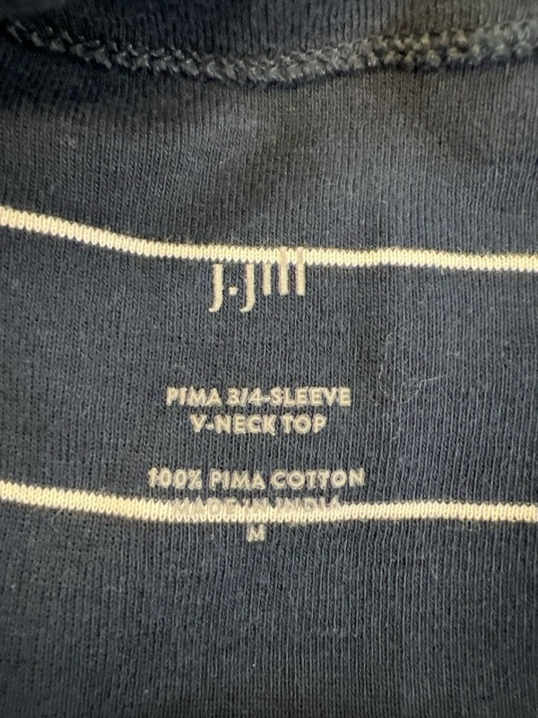 J.Jill Women's Blue Striped V-Neck 3/4 Sleeve Shirt - M image 3