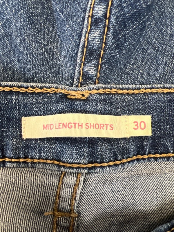 Levi's Women's Medium Wash Distressed Mid Length Cuffed Denim Shorts - 30 image 3