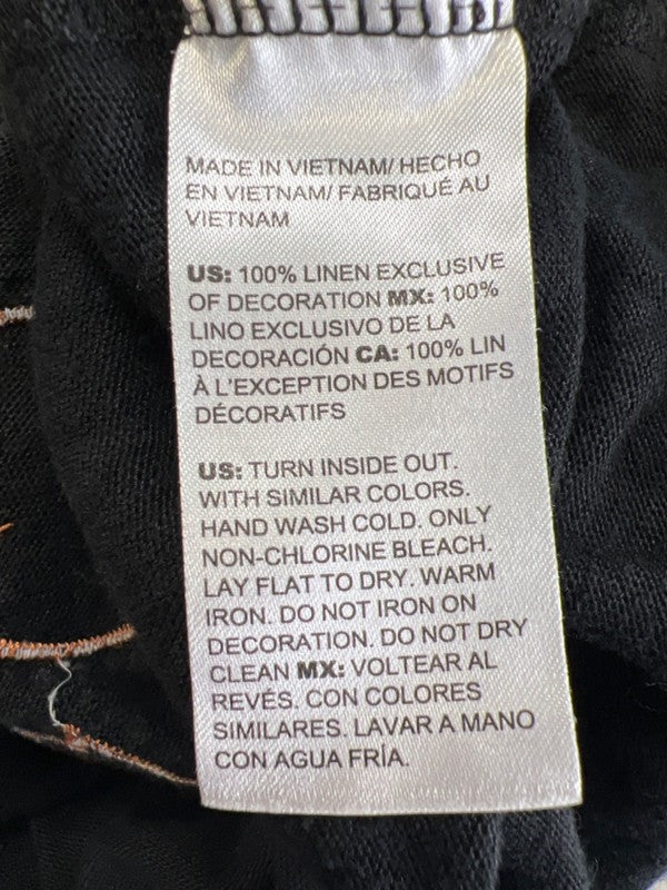 Chico's Women's Black Linen Embroidered Embellished Short Sleeve Shirt - M image 4