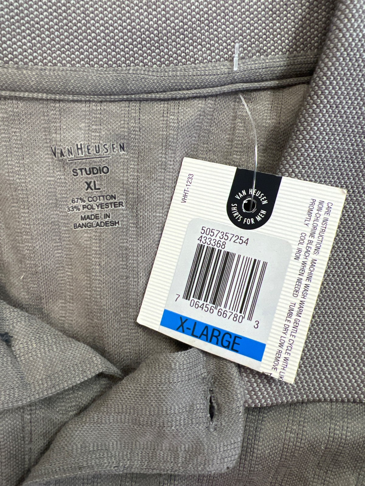 Van Heusen Studio Men’s Taupe/Gray Long Sleeve Polo Shirt - XL