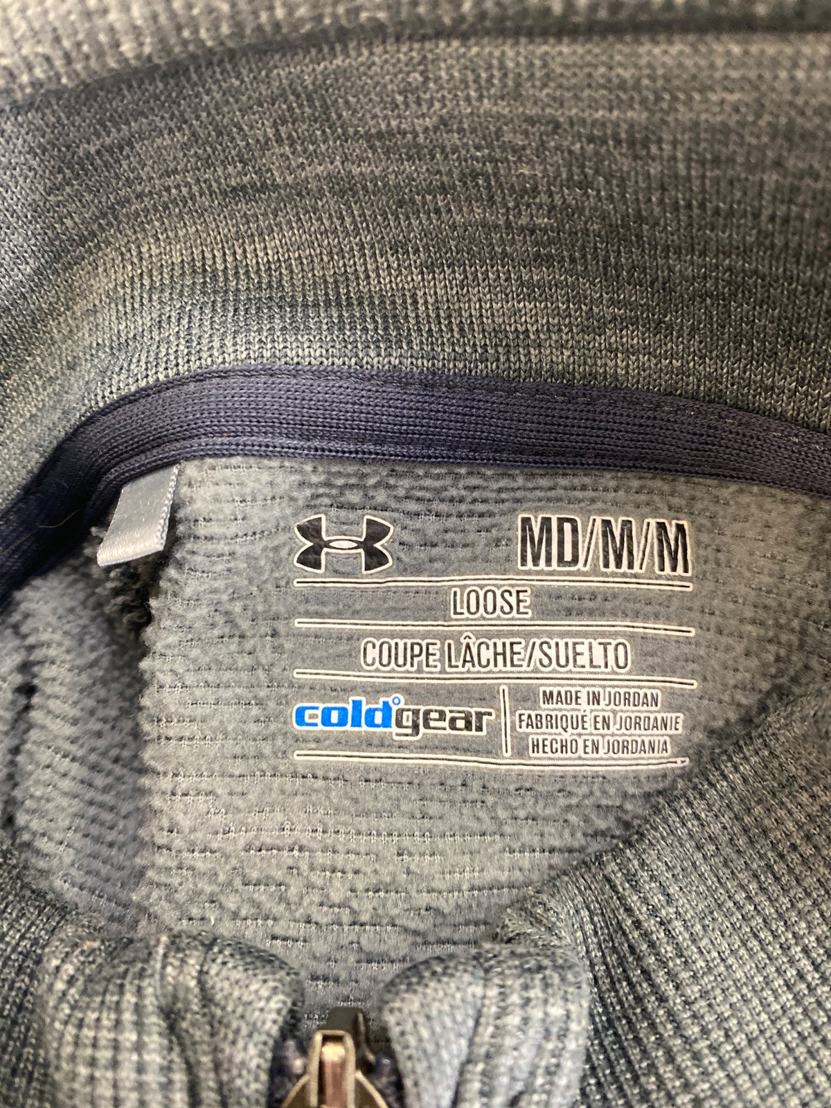 Under Armour Men’s Gray/Blue Fleece Lined 1/4 Zip ColdGear Pullover Sweater - M