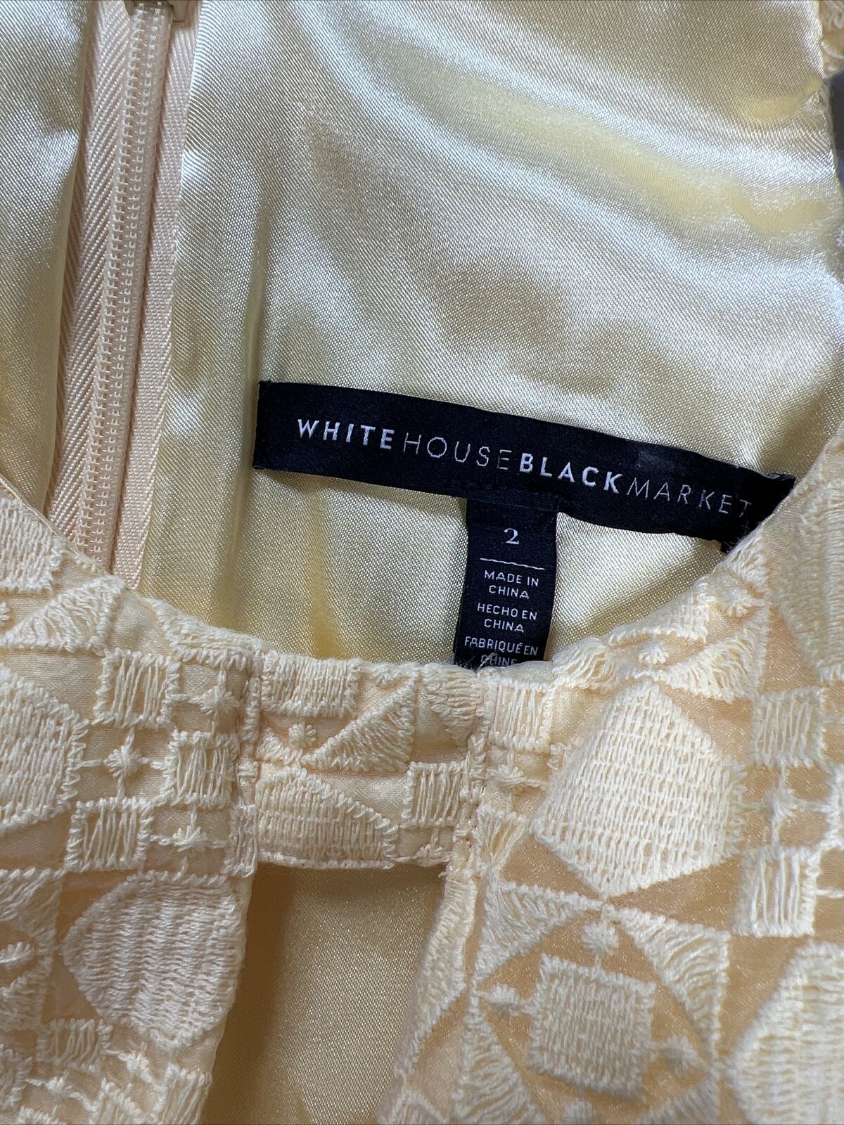 White House Black Market Women's Yellow Lined Sleeveless A-Line Dress - 2