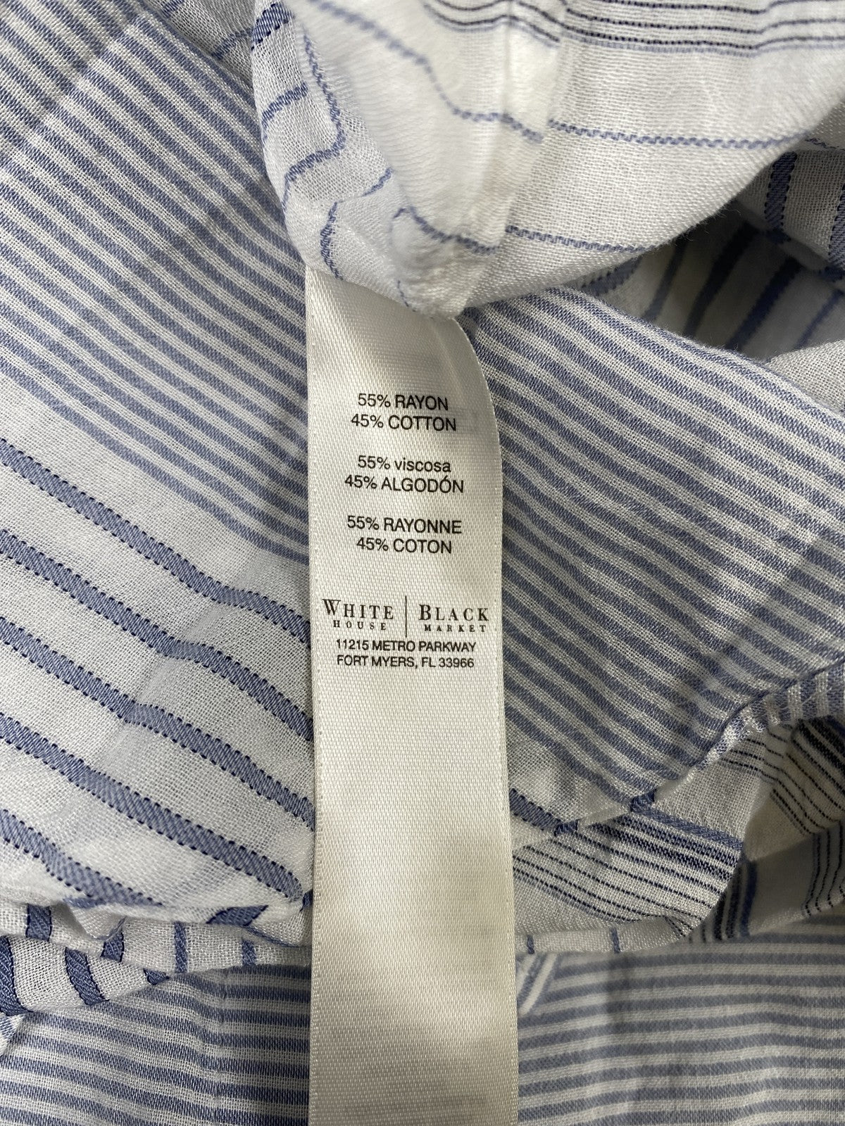 White House Black Market Women’s White/Blue Long Sleeve Button Up Shirt - 2