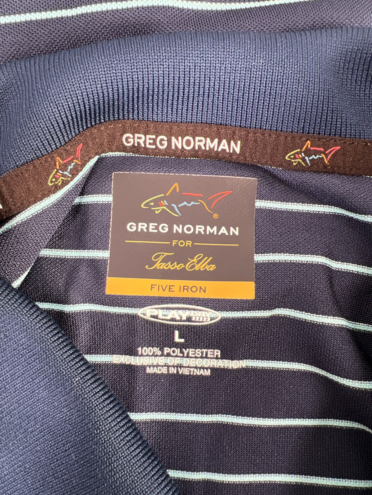 Greg Norman for Tasso Elba Men’s Blue Striped Short Sleeve Polo - L