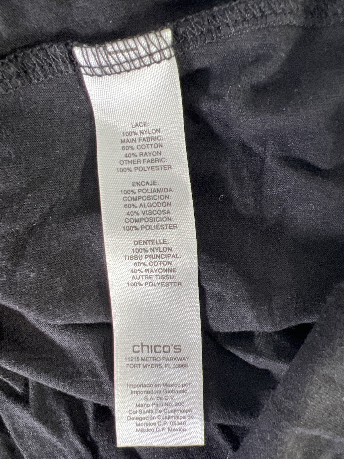 Chico’s Women’s Black Lace Front Cap Sleeve T-Shirt - 1/US M