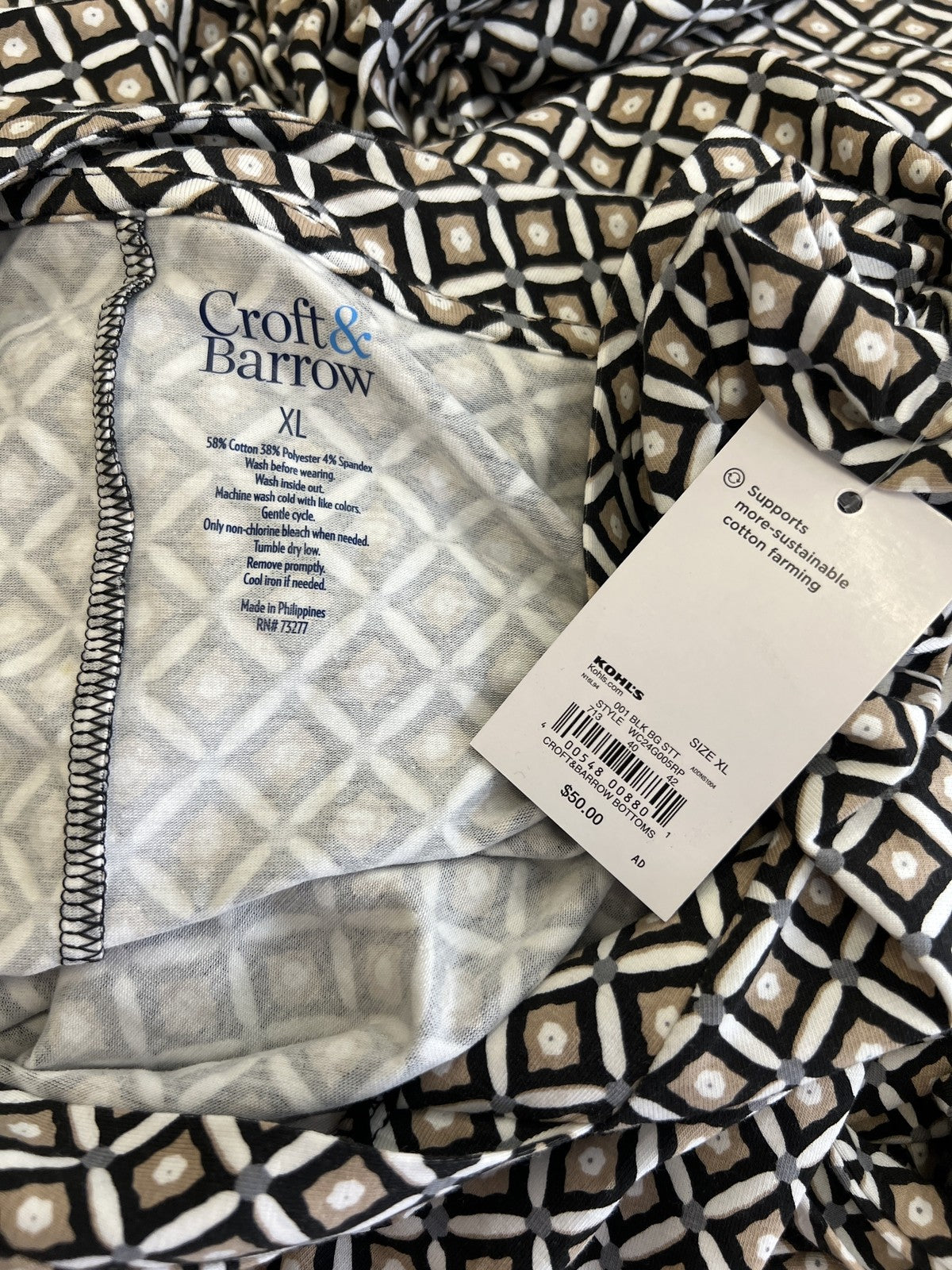 Croft & Barrow Women’s Brown Geometric Tie Front Full Length Dress - XL