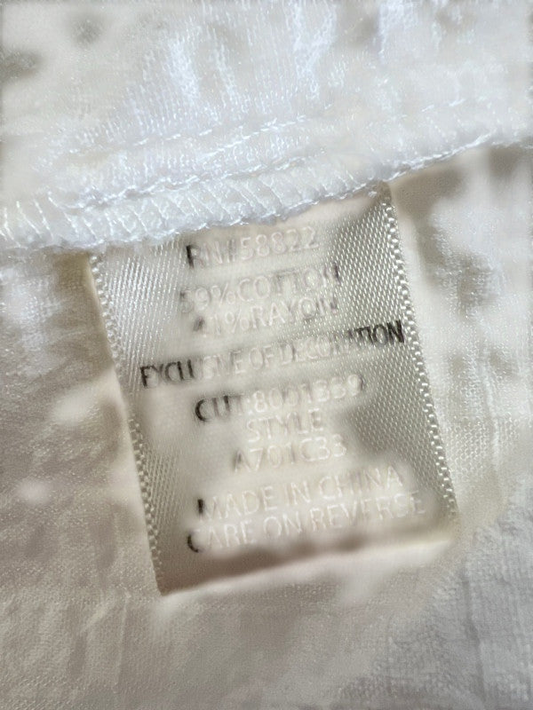 Max Studio Women's White/Yellow Short Eyelet Sleeve Tie Front Blouse - L