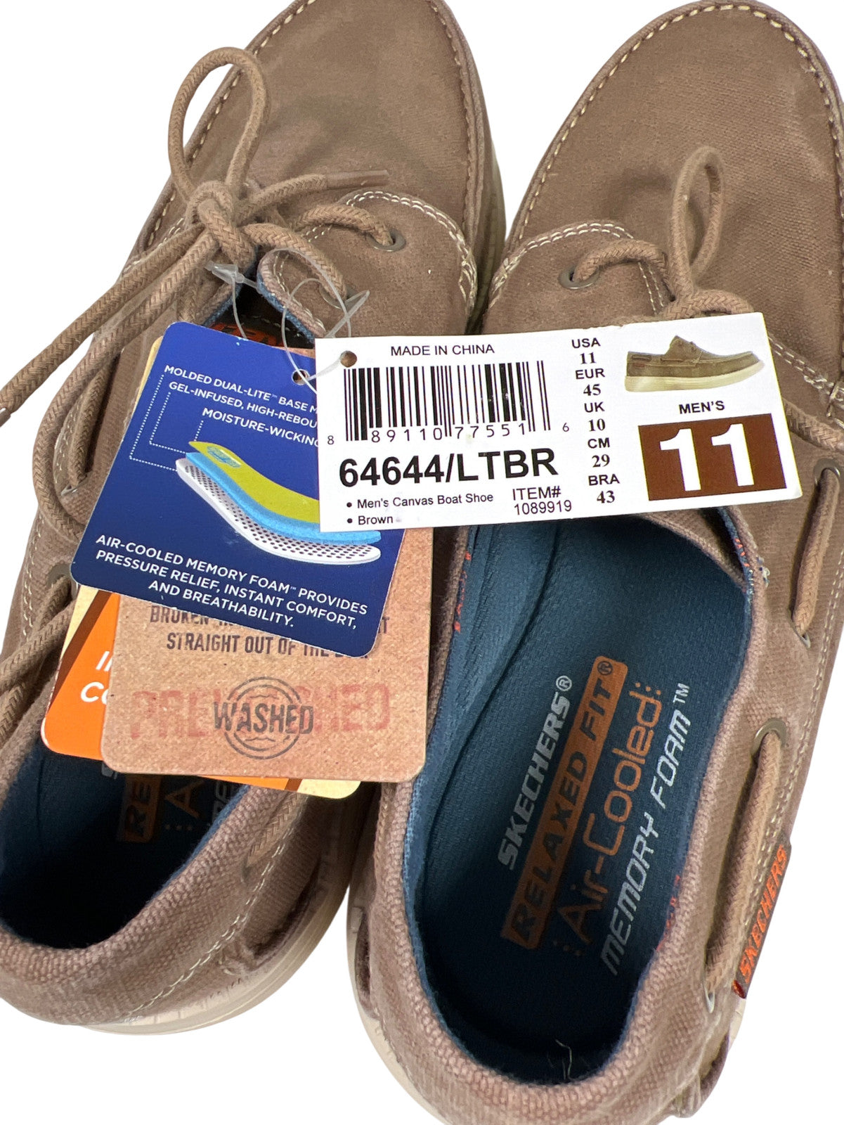 Skechers Men’s Brown Relaxed Fit Memory Foam Canvas Boat Shoes - 11