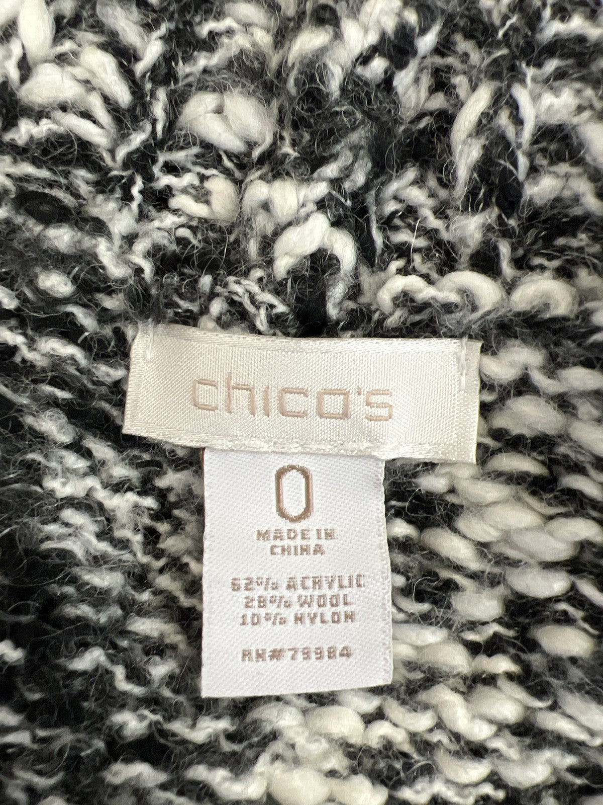 Chico’s Women’s Black/White Knit Wool Blend Sleeveless Cardigan - 0/US S
