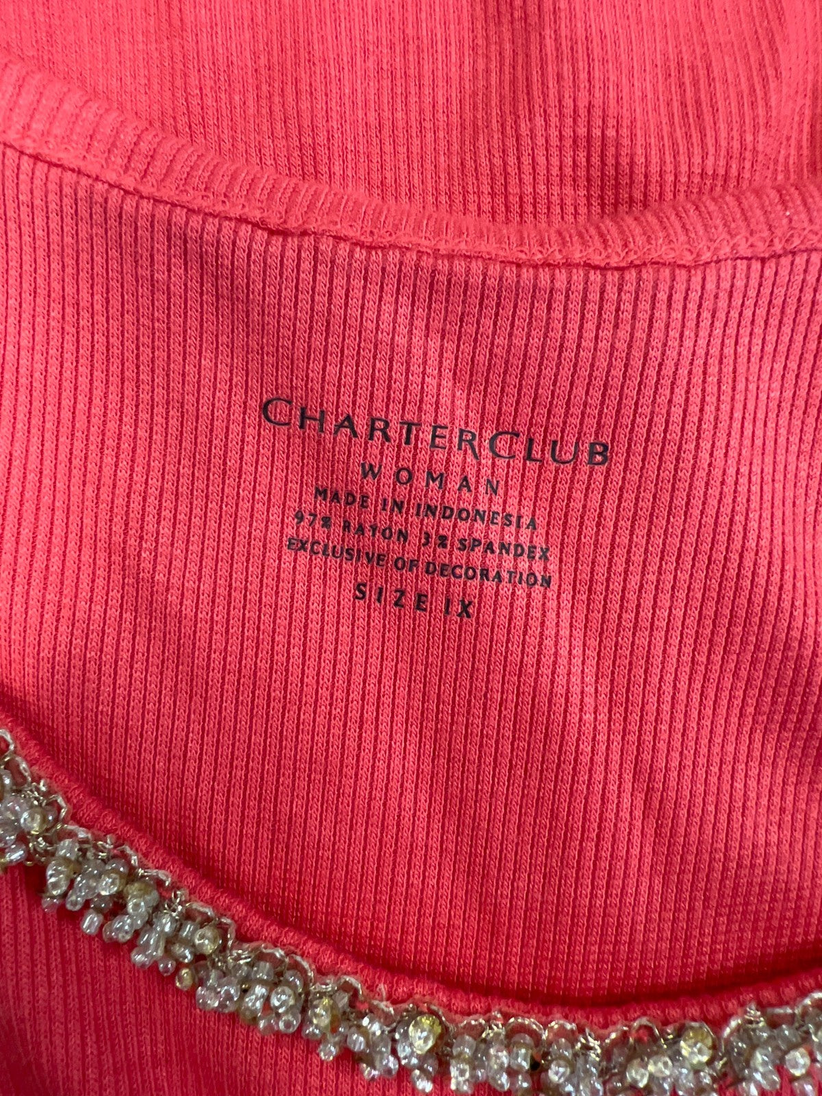 Charter Club Women’s Pink/Coral Beaded Neck Tank Top - Plus 1X