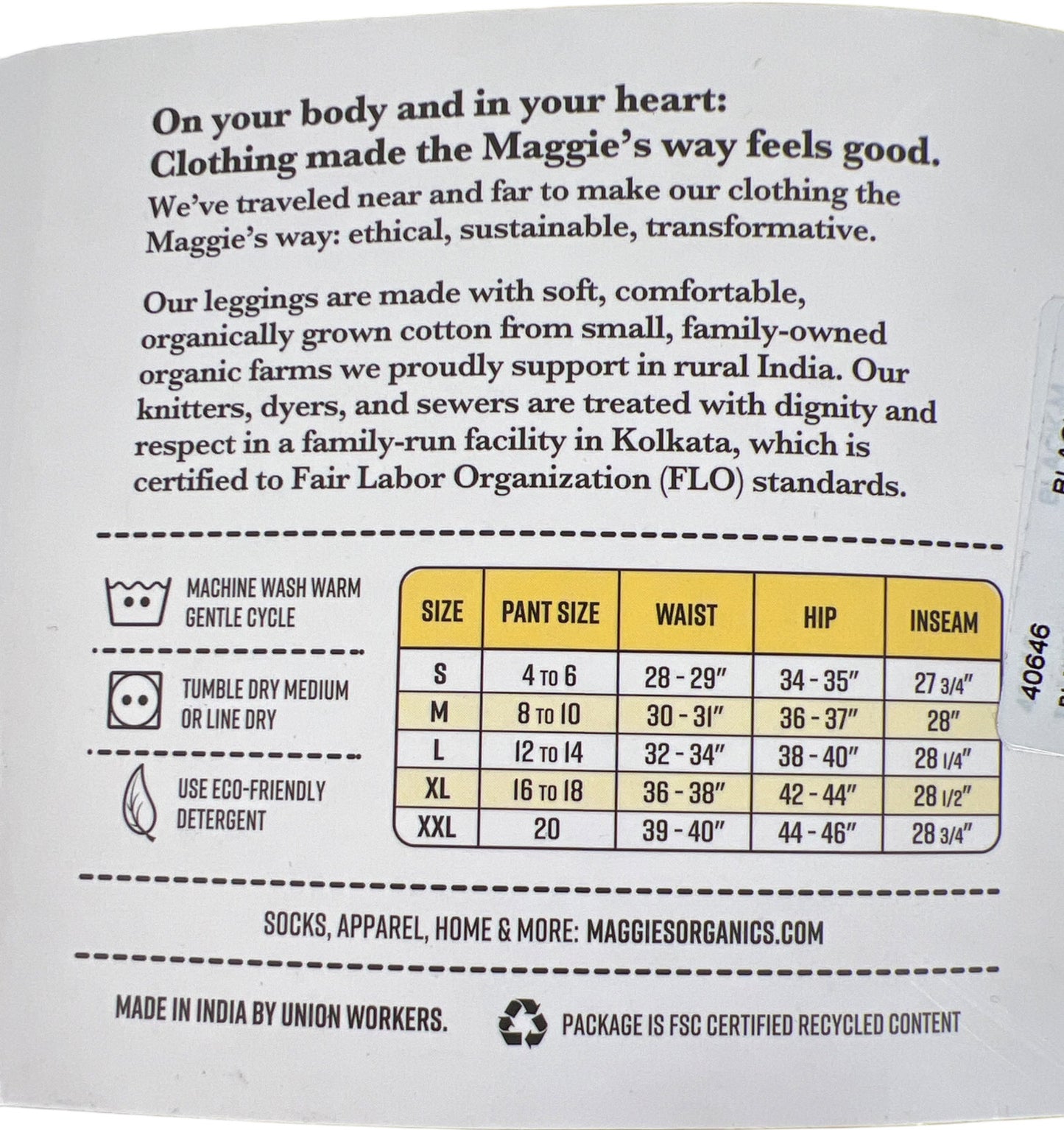 Maggies Organics Women’s Black Cotton Side Pocket Leggings - M