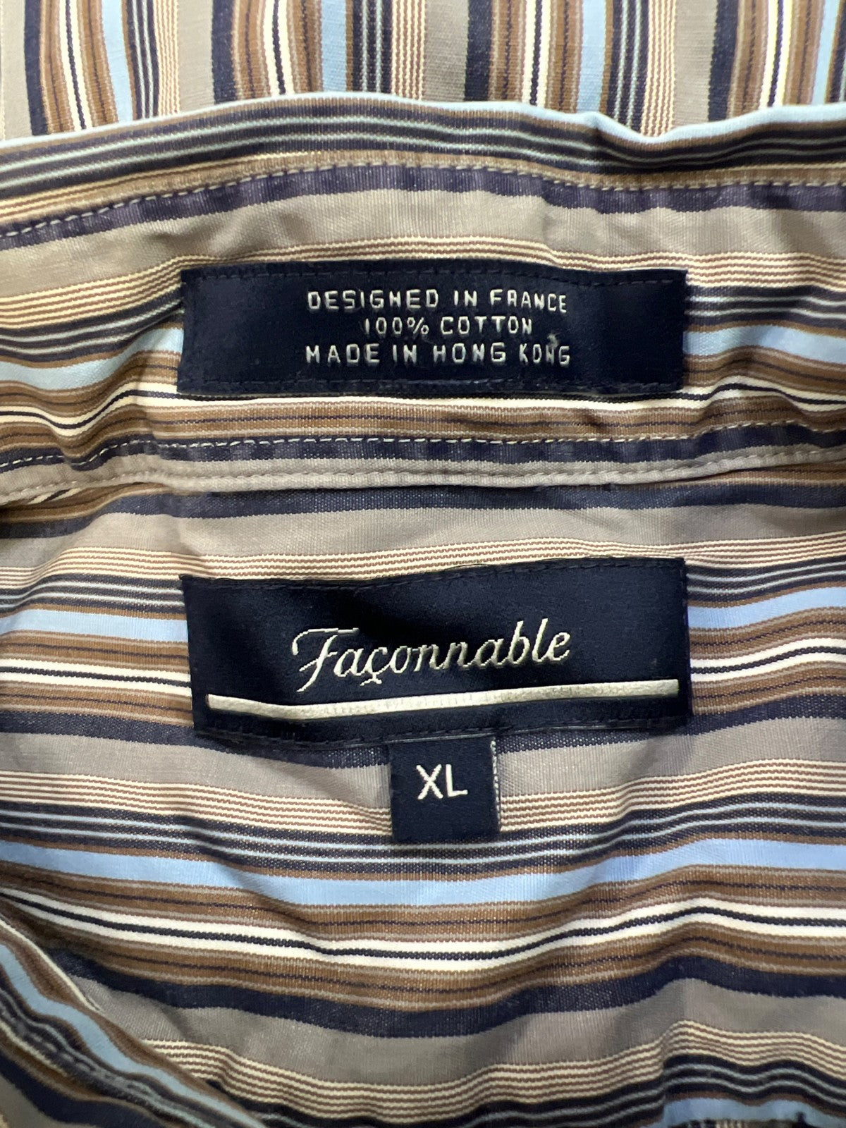 Falconnable Men’s Gray/Brown Striped Long Sleeve Button Up Shirt - XL