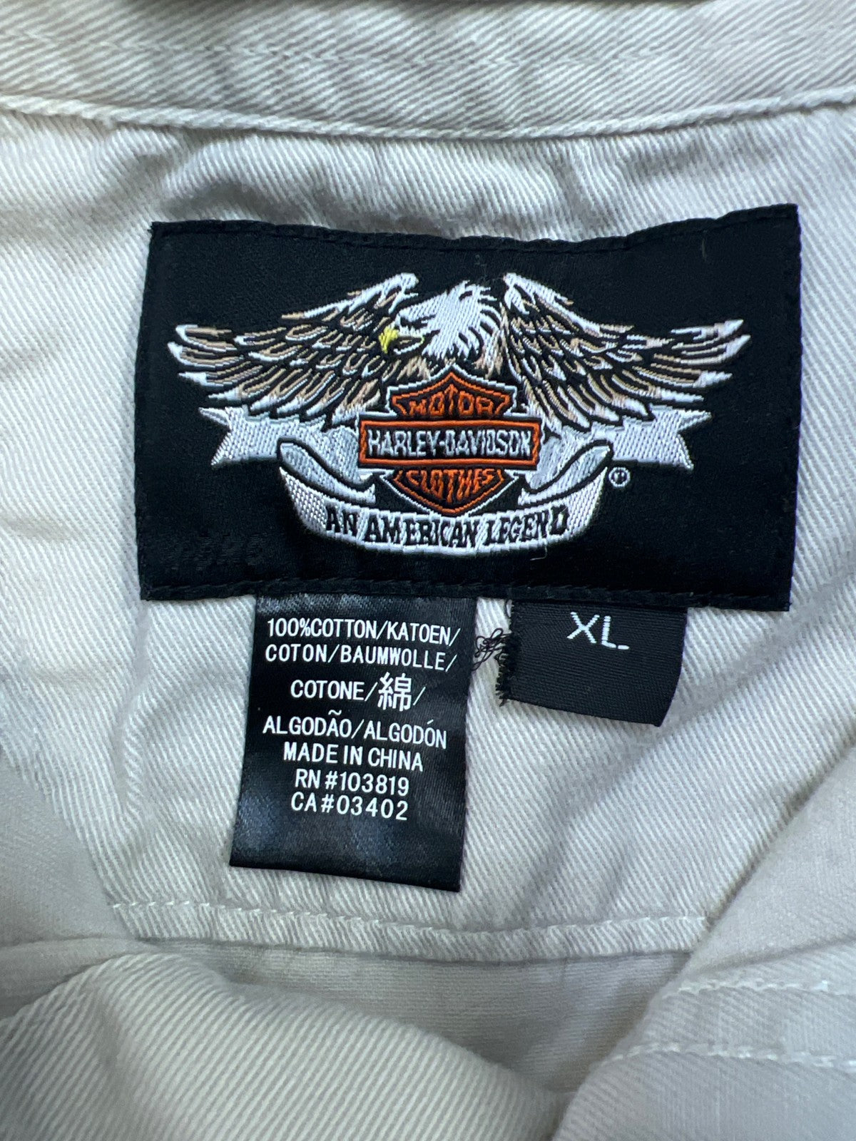 Harley Davison Men’s Light Beige Short Sleeve Button Up Shirt - XL