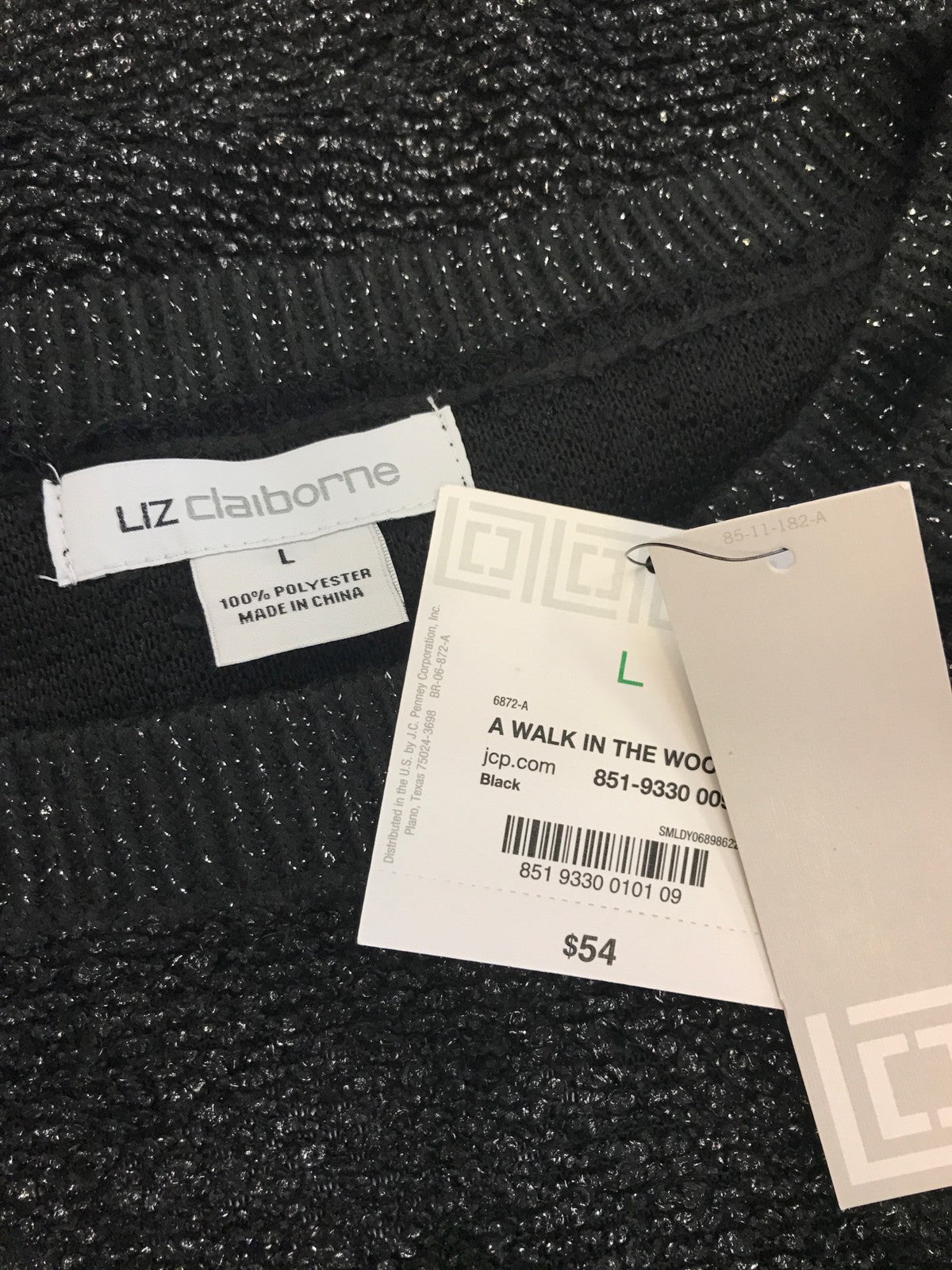 Liz Claiborne Women’s Black Metallic Long Sleeve Knit Sweater Shirt - L