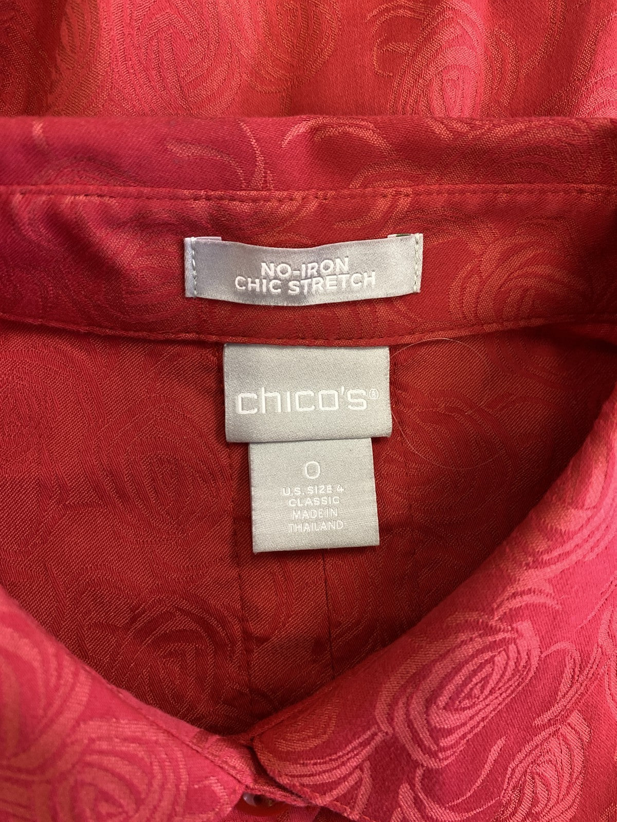 Chico’s Women’s Red No-Iron Chic Stretch Button Up Dress Shirt - 0/US 4