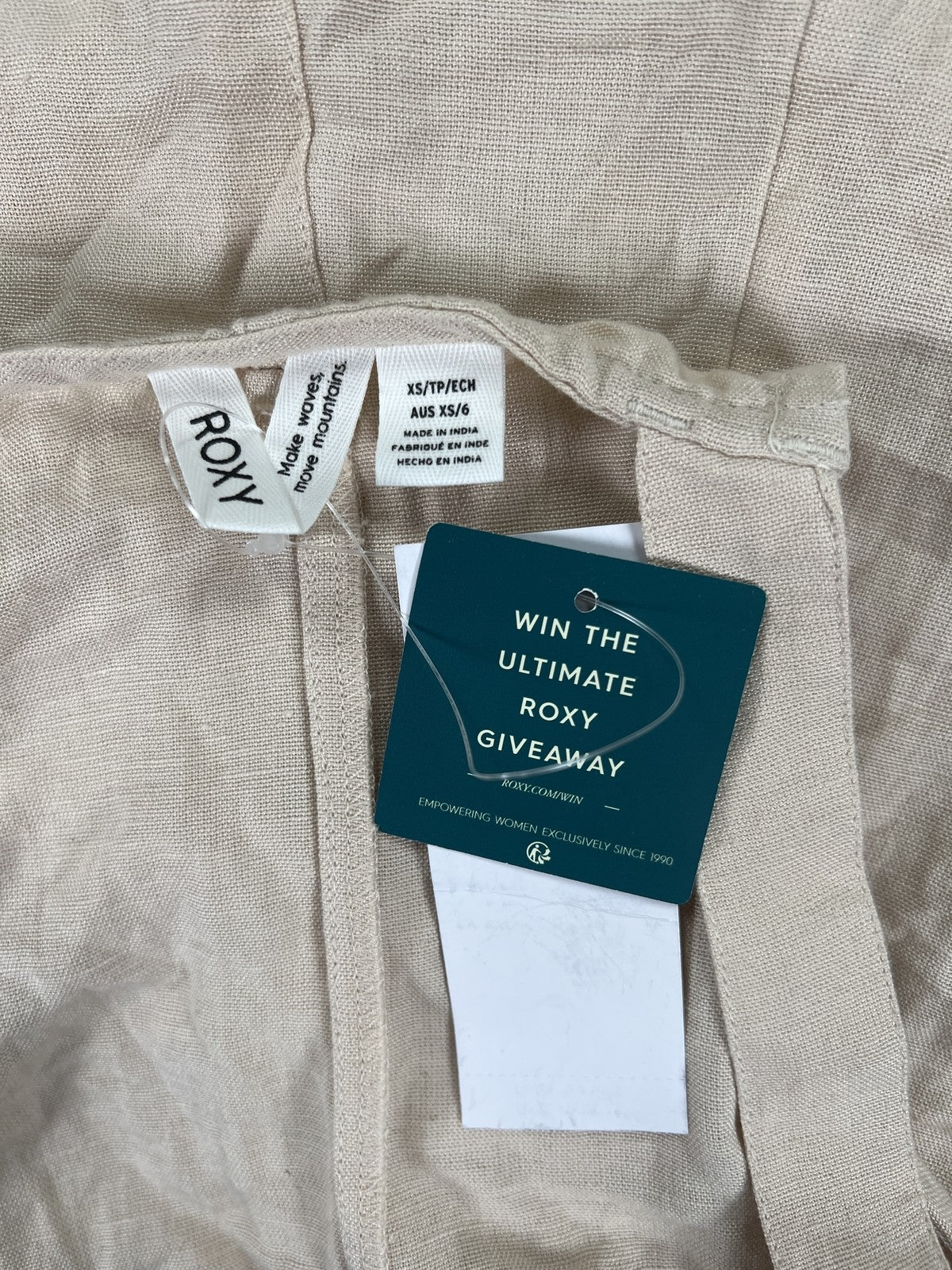 Roxy Women’s Beige Back To Goodbye Sleeveless Short Linen Blend Overalls - XS