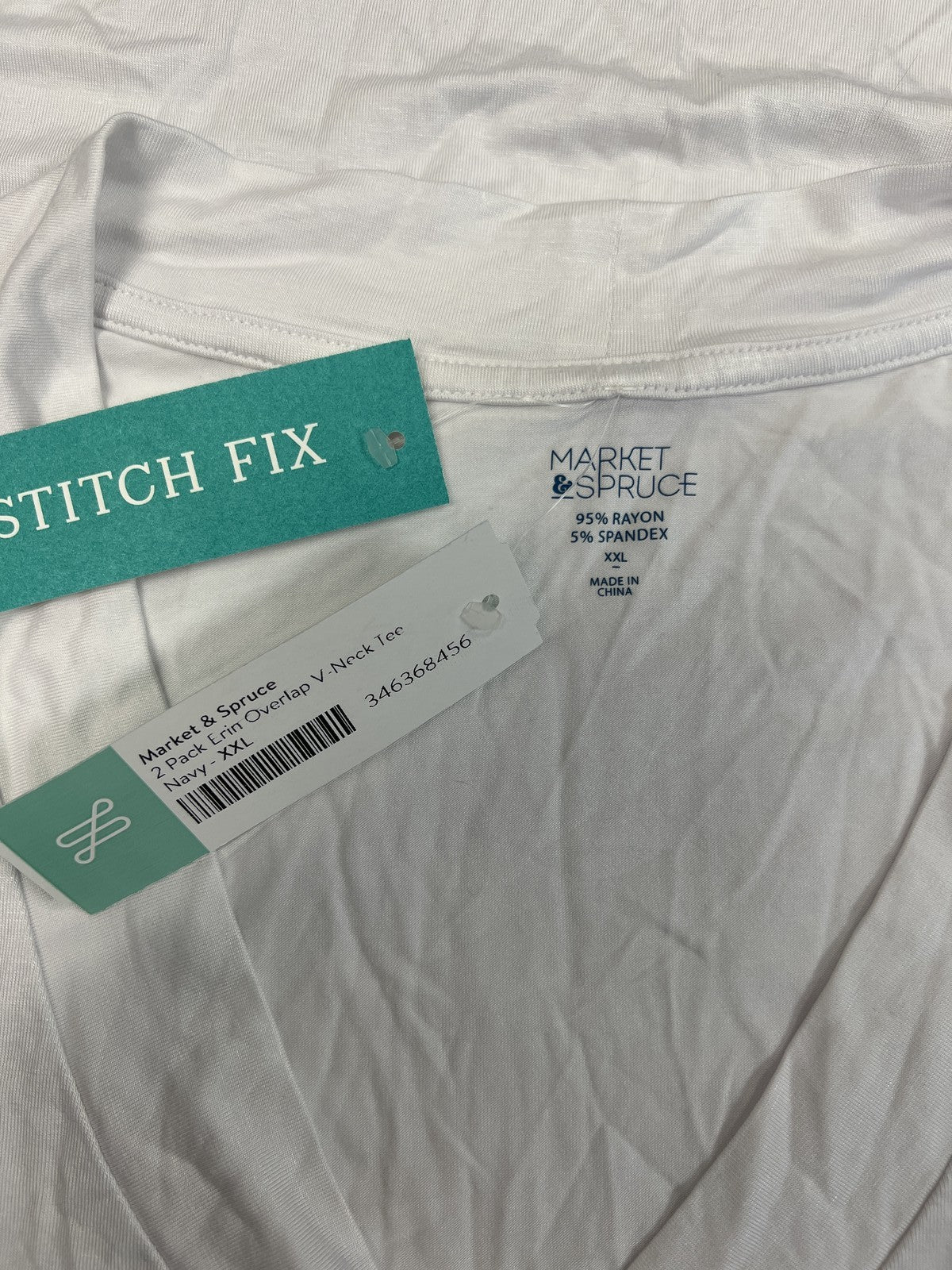 Market and Sprunce Women’s White Short Sleeve V-Neck T-Shirt - XXL