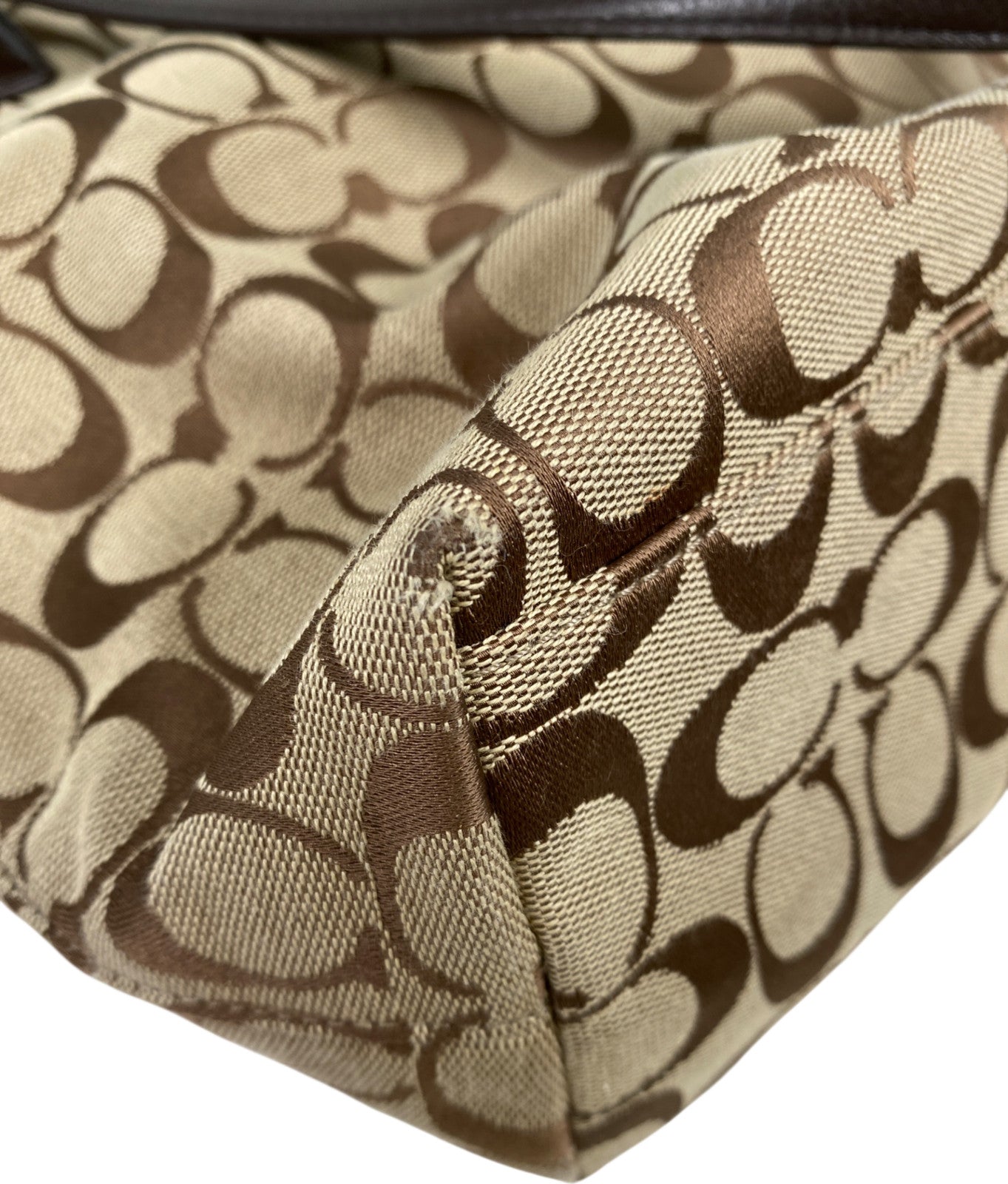 Coach Women’s Brown Signature Stripe Canvas Zip Close Tote Bag Purse