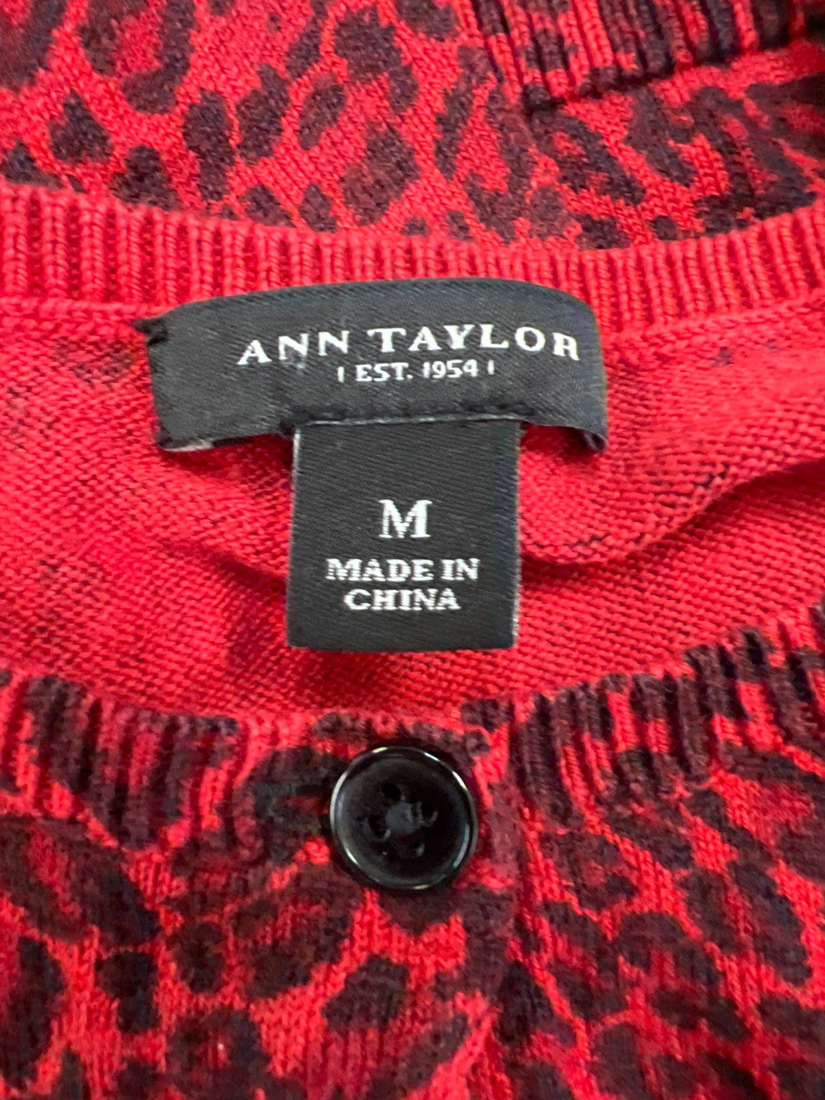 Ann Taylor Women’s Red Animal Print Button Up Cardigan - M