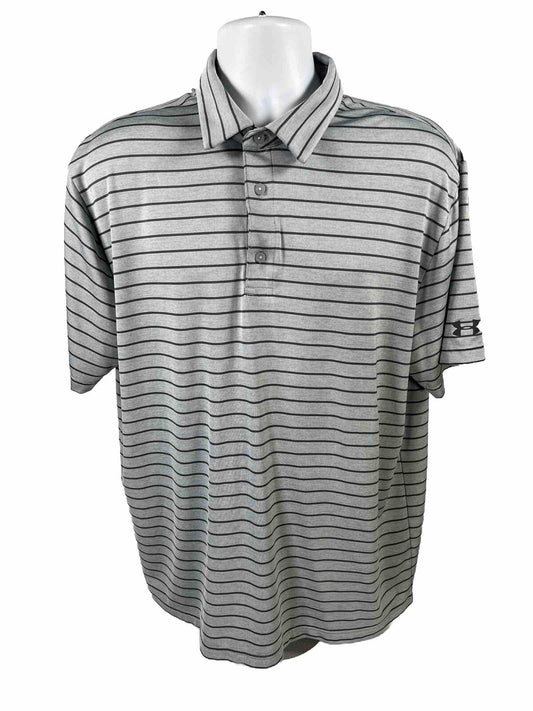 Under Armour Men's Gray Striped Golf HeatGear Polo Shirt - XL