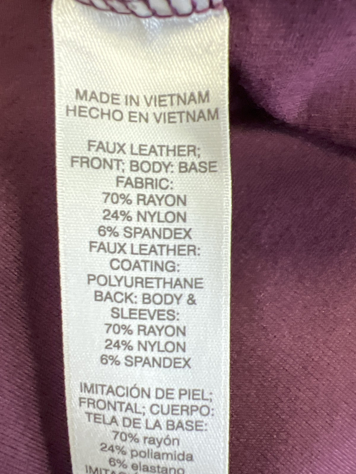 Chico’s Women’s Burgundy Faux Leather Front Long Sleeve Blouse - 1/US M