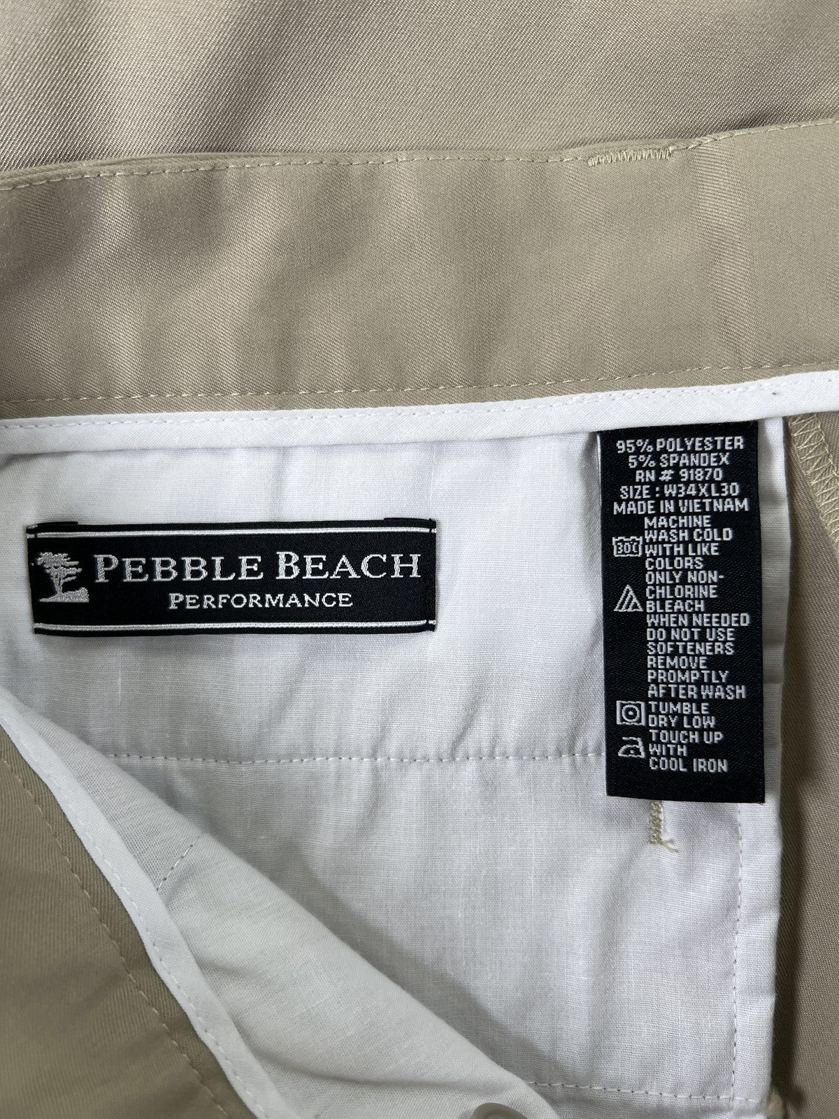 Pebble Beach Performance Men’s Beige Straight Leg Golf Pants - 34x30