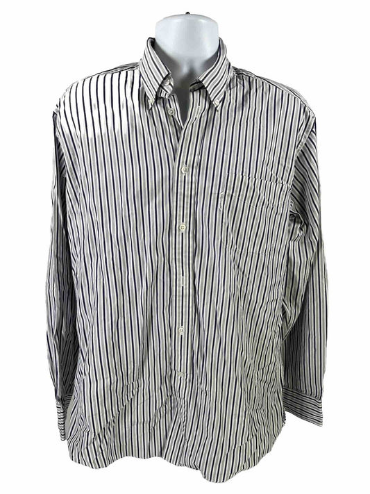 Faconnable Men's Blue Striped Button Down Dress Shirt - 17 XL