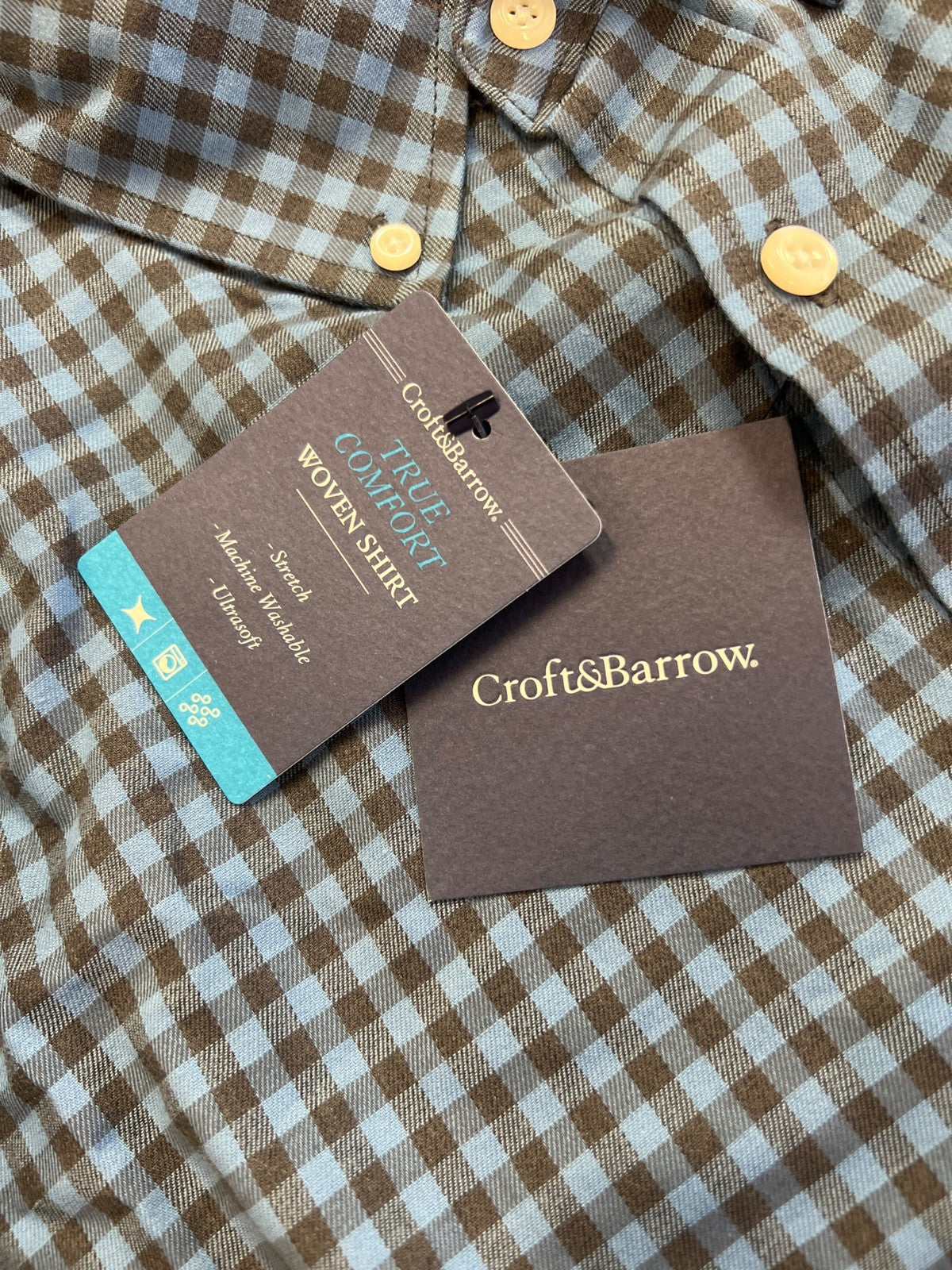 Croft and Barrow Men’s Blue/Gray Plaid Stretch Woven Button Up Shirt - XXL