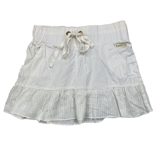 Bebe Women's White Elastic Waist Drawstring Lace Bottom Skirt - S